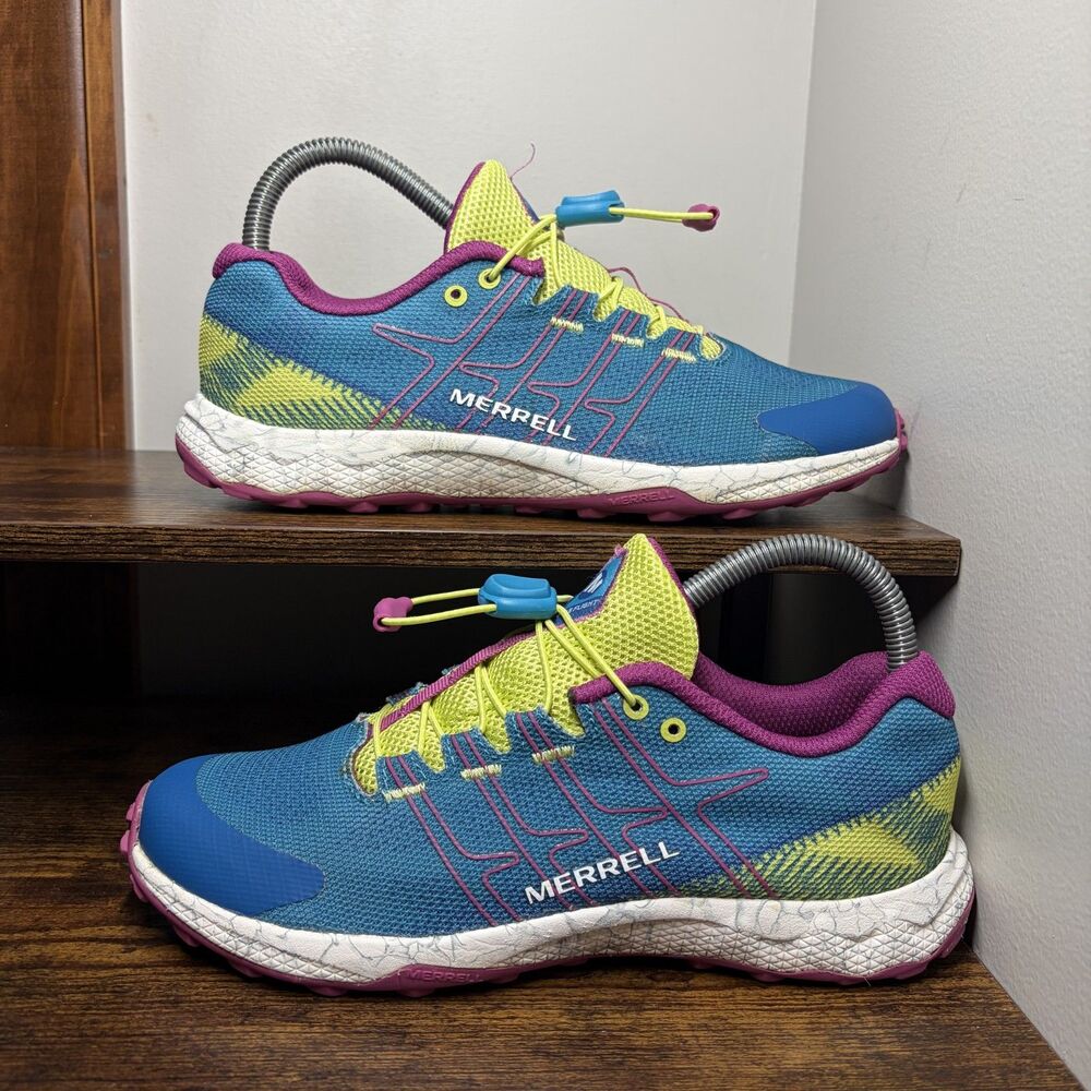 Size 5 Kids (6.5 W) - Merrell Moab Flight Low A/C Blue/Pink Trail Running Shoes